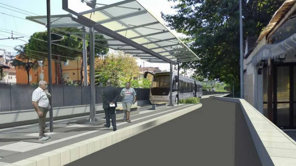 Un rendering grafico del passaggio del TRC in Viale Rimembranze a Rimini