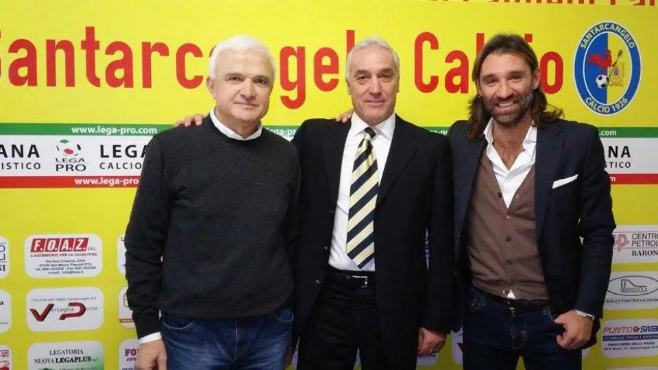 Oberdan Melini, ds del Santarcangelo, Agatino Cuttone e Paolo Bravo, coordinatore tecnico