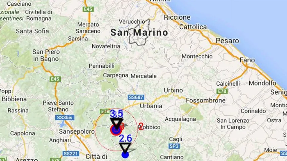 Epicentro del terremoto sul Metauro