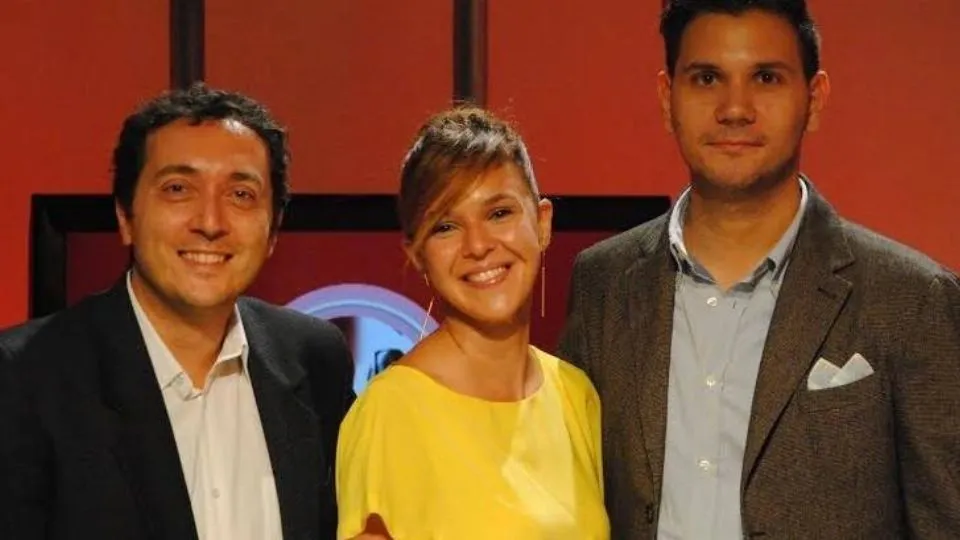 I tre conduttori di Calcio.Basket. Da sinistra Roberto Bonfantini, Genny Bronzetti e Giuseppe Colonna
