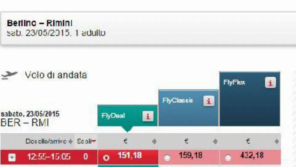 la schermata di prenotazione sul sito di AirBerlin