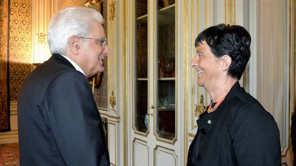 Il presidente della Repubblica Sergio Mattarella e la presidente del Meeting Emilia Guarnieri
