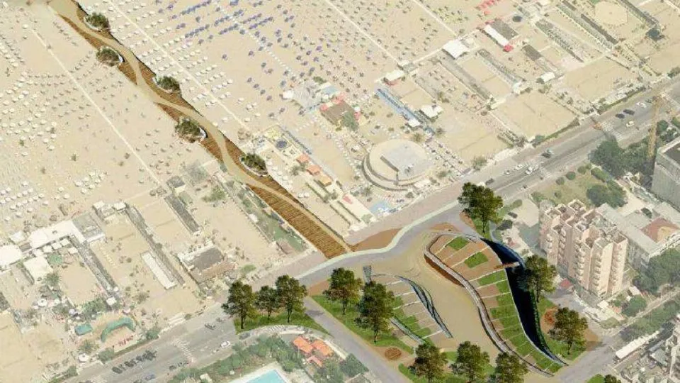 il rendering del nuovo accesso alla spiaggia da piazzale Kennedy
