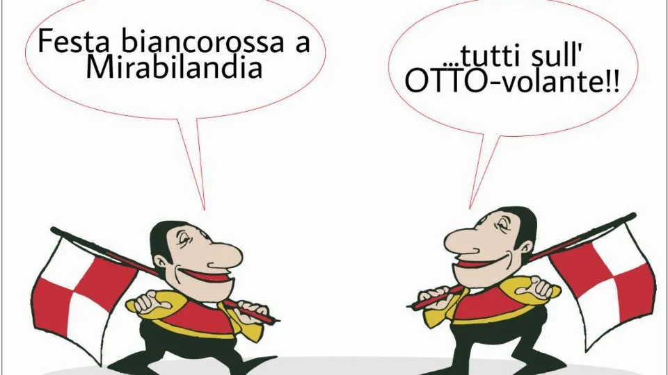 La vignetta di Baio sulla festa biancorossa a Mirabilandia dopo l’8-0 sul Meldola