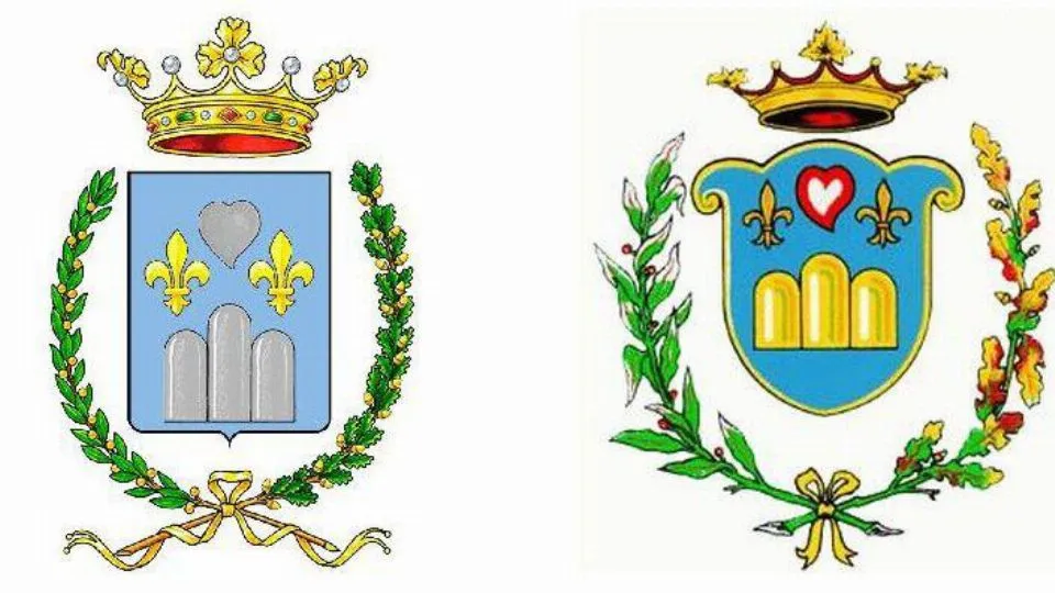 a sinistra lo stemma nuovo di Coriano e a destra quello vecchio