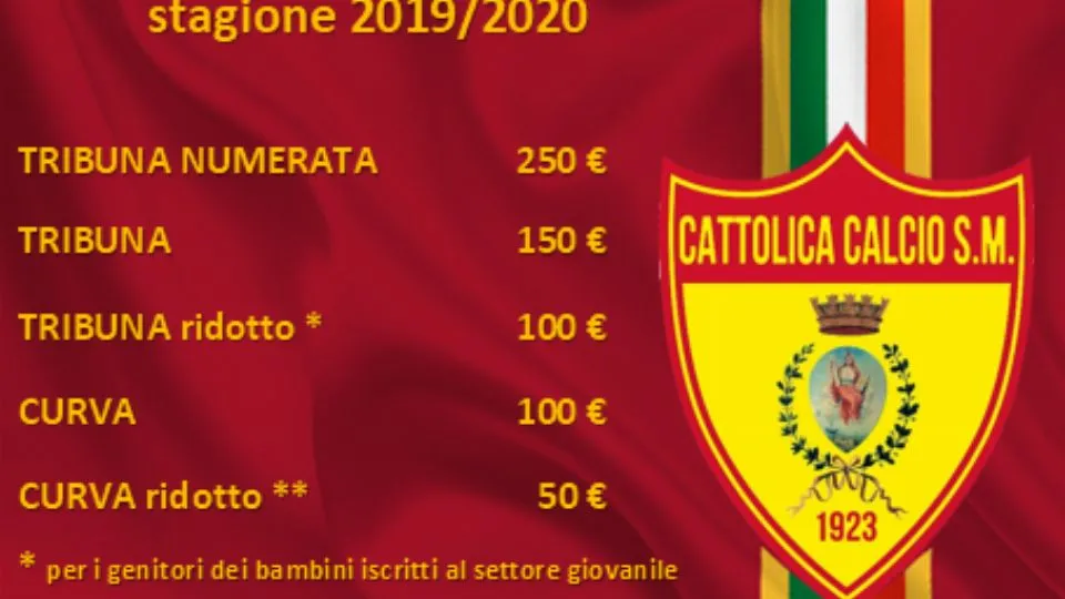 La locandina della campagna abbonamenti Cattolica Calcio SM