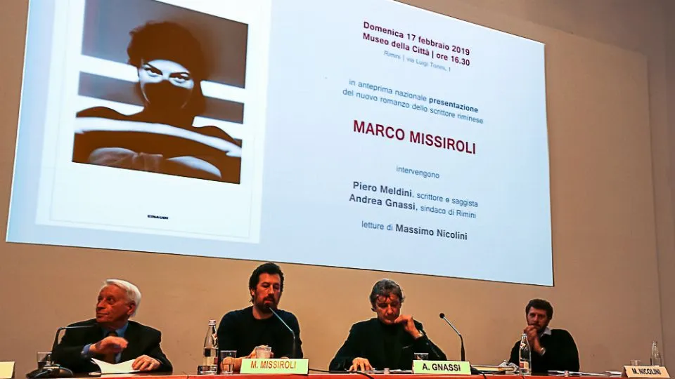 Marco Missiroli con il sindaco Piero Meldini e Massimo Nicolini