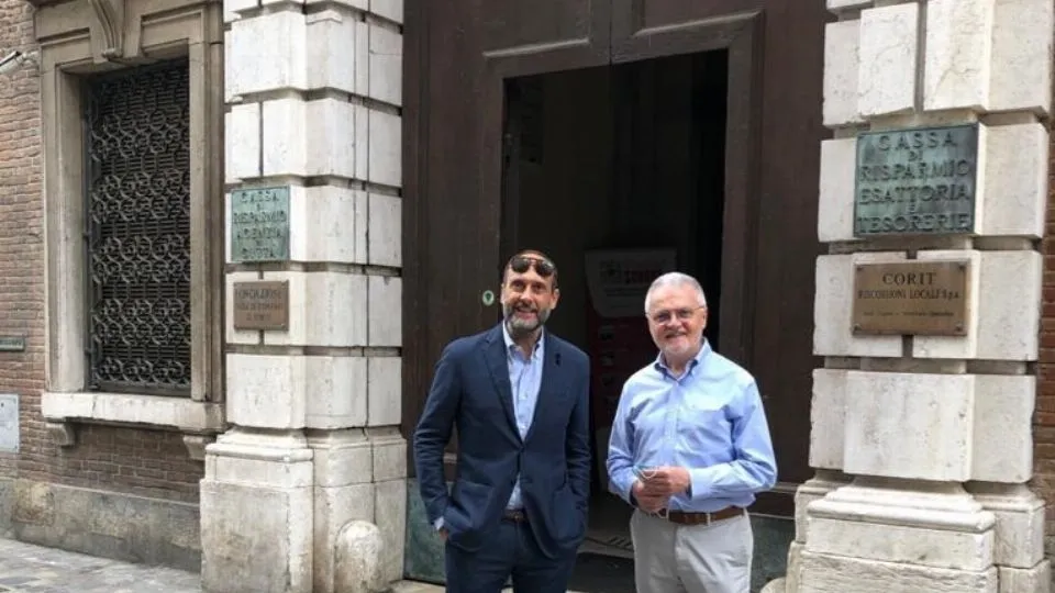 sx Michele Guidi direttore generale Fusp e Stefano Arduini presidente Fusp, di fronte ingresso nuova sede
