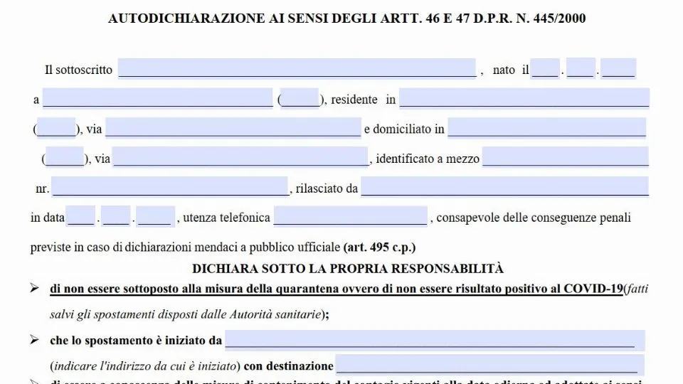online la nuova autocertificazione
