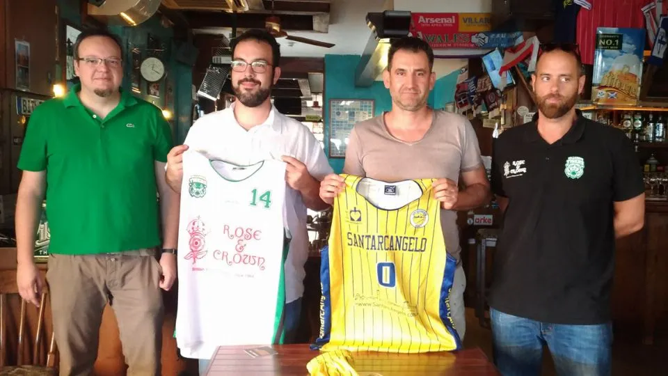 Simone Stargiotti (ds), Valerio Rustignoli (coach Villanova Tigers), Cristian Evangelisti (coach Santarcangiolese), Lorenzo Meluzzi (presidente Villanova Tigers) (Foto Alfio Sgroi)