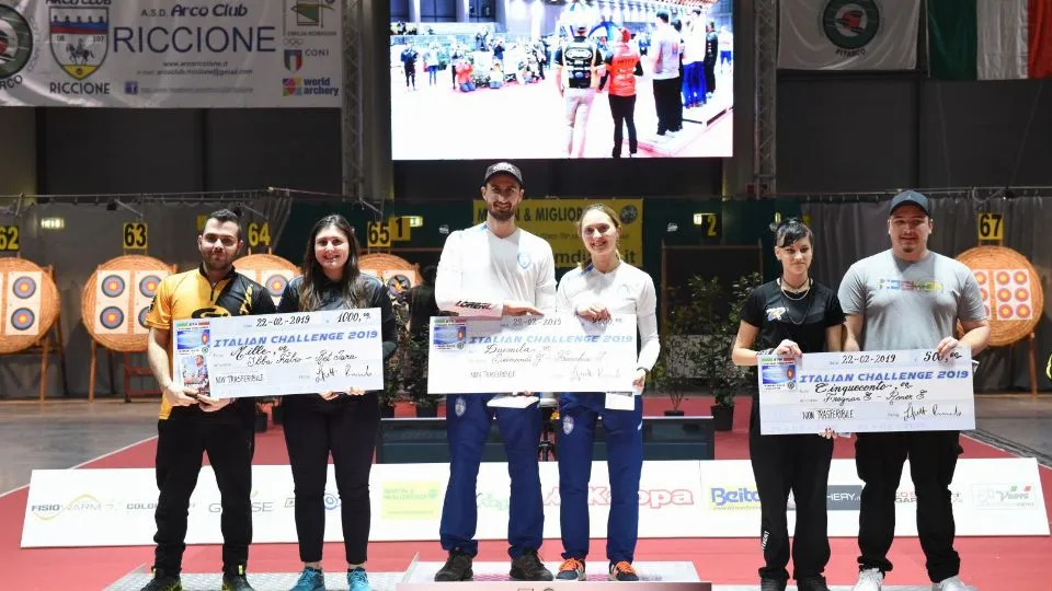 Il podio Compound 2019 (Foto Fitarco/Corsini)