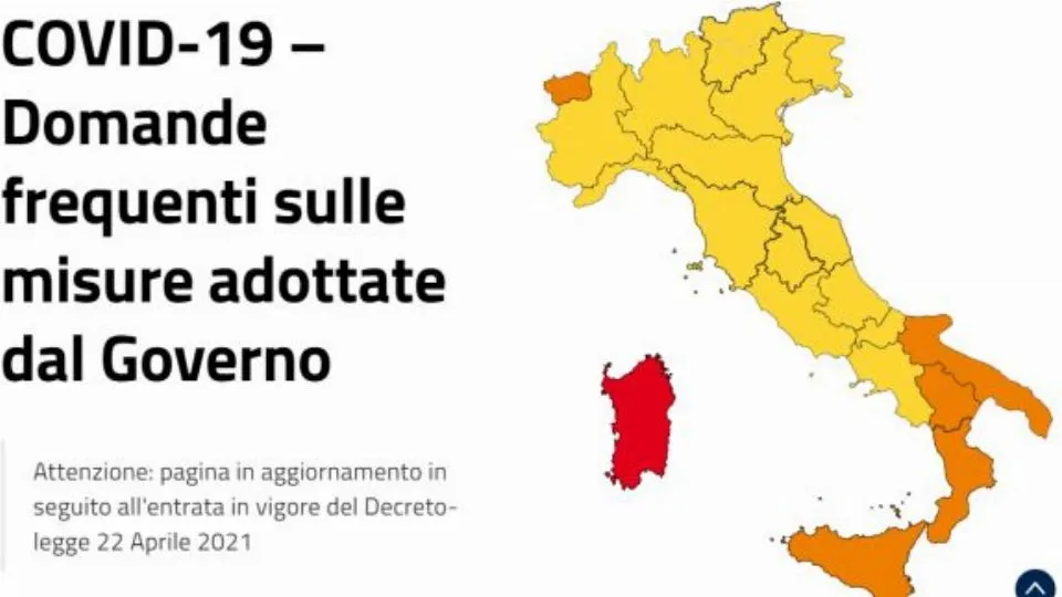 la cartina “colorata” dell’Italia al 26 aprile