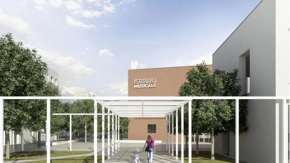 un rendering della porzione esterna all’ex mattatoio
