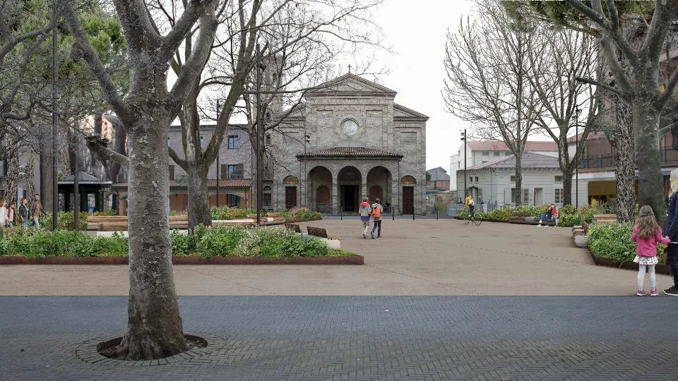 rendering di piazza Don Minzoni a Bellaria