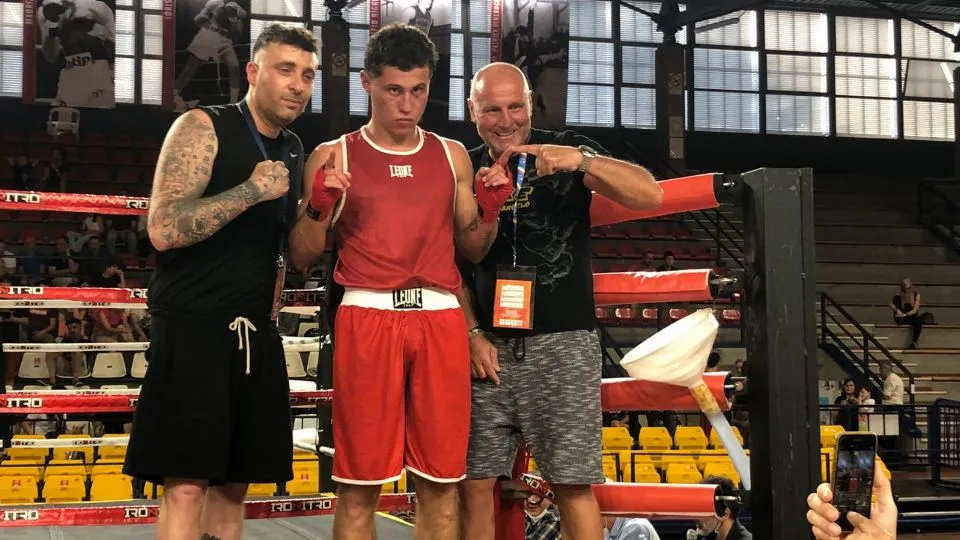 Michele Sacchetti con il maestro Tiziano Scarpellini ed il tecnico Matteo Scialdone