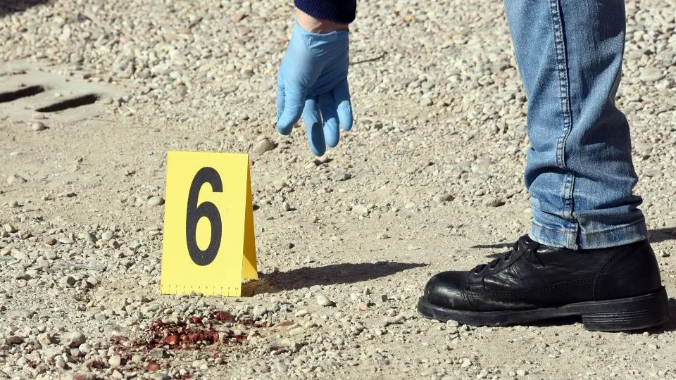 Una delle macchie di sangue repertate (foto Migliorini)