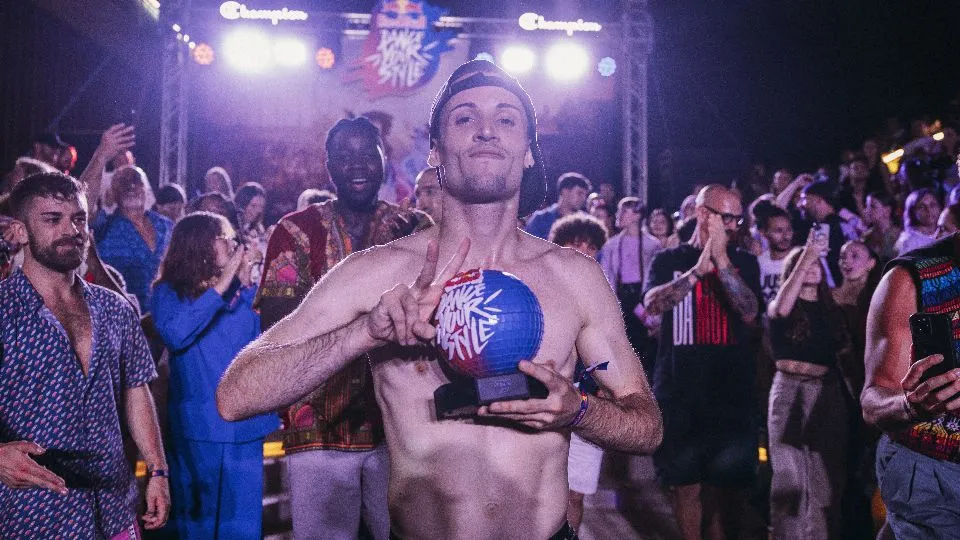 Phex Doblestruggle poses for his winner’s portrait at the Red Bull Dance Your Style in Rimini, Italy on July 28, 2023