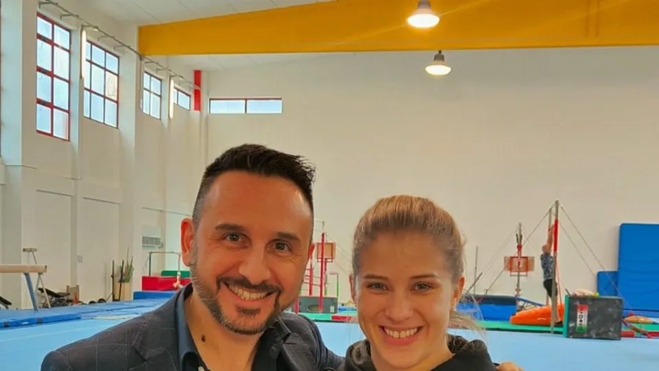 Elisabeth Seitz insieme al presidente della Ginnastica Riccione, Francesco Poesio