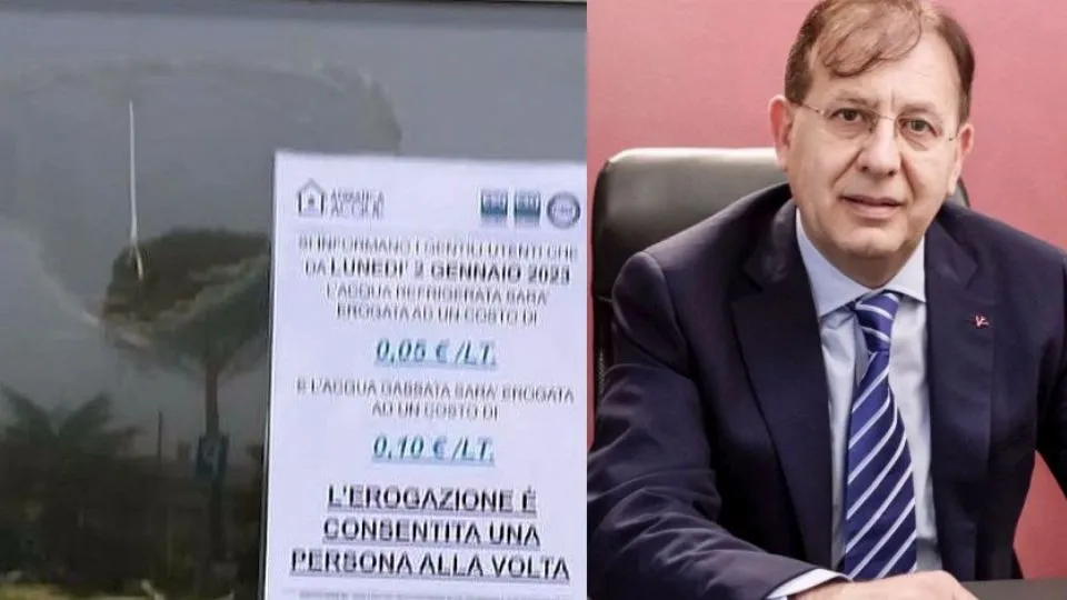 Nicola Marcello e il cartello esposto nelle casine dell’acqua
