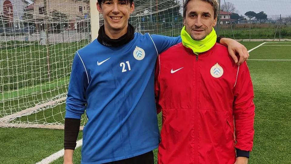 Michael Munari insieme all’allenatore dei portieri del Victor, Daniele Bovo