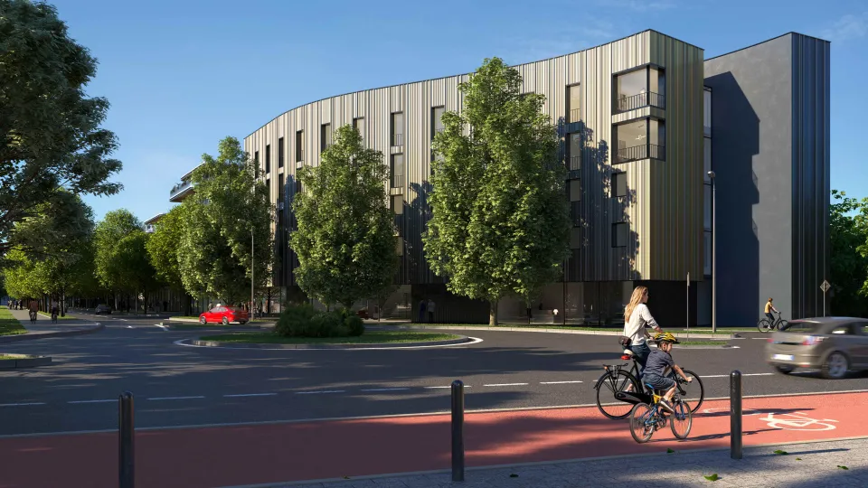 i rendering del progetto per lo studentato in via Ugo Bassi a Rimini