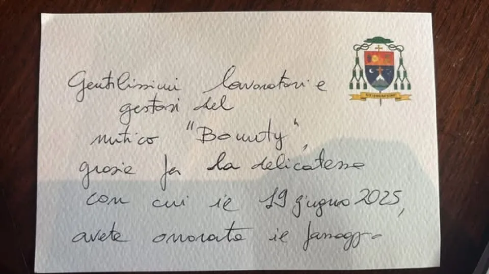 Il biglietto del Vescovo per il Bounty