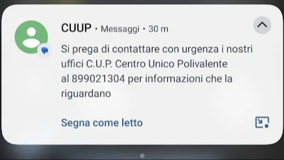 il messaggio truffa