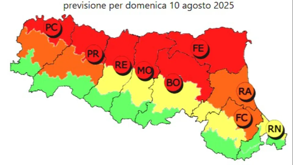 la previsione del rischio calore per domenica