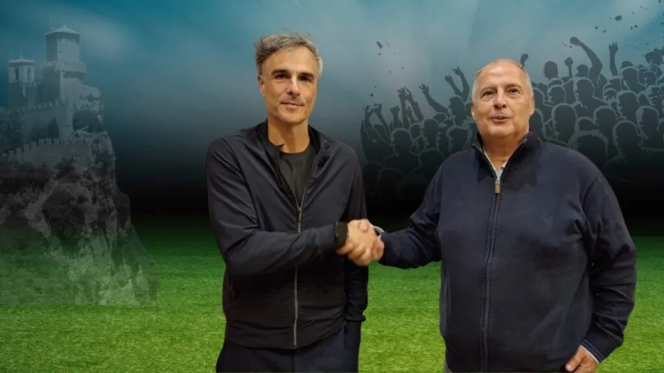 La stretta di mano tra Alessio Ferroni ed il vicepresidente Gino Montella