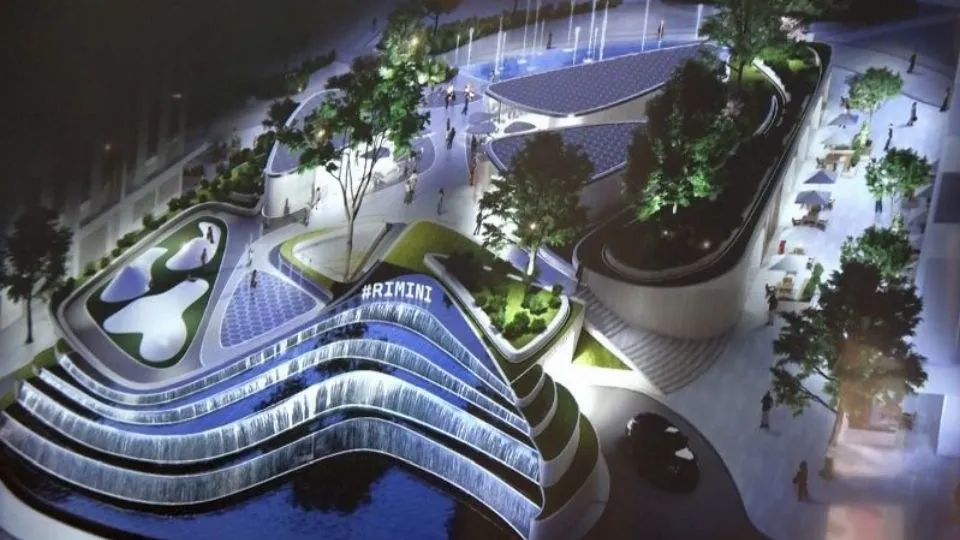 il rendering della nuova piazza Marvelli (lato monte)
