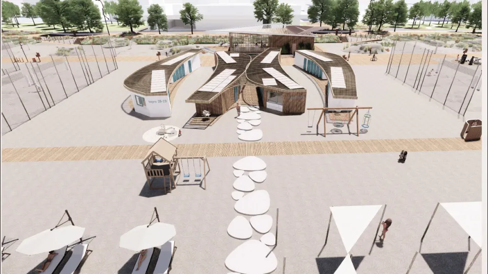 un rendering della spiaggia del futuro (piano arenile Rimini)