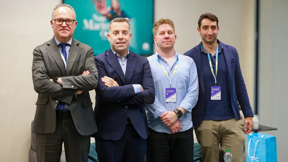 Antonio Stoppa, Andrea Nardoni (Responsabile Marketing FSGC), Jakub Romaniuk, Matteo Saccone (©FSGC/Novelli)