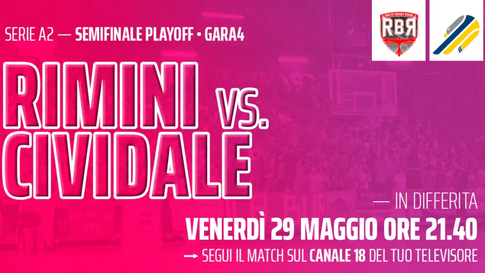 Gara4 RBR-Cividale in differita su Icaro TV