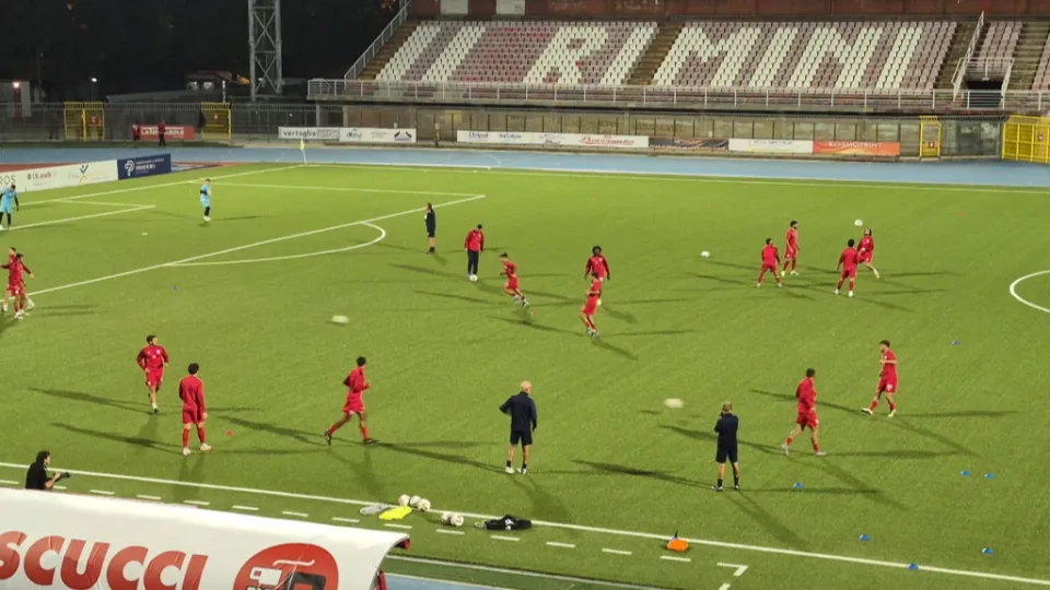 I biancorossi durante il riscaldamento
