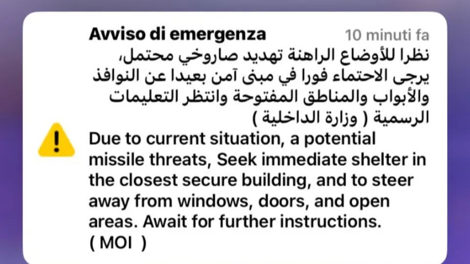 Il messaggio di allarme arrivato sui cellulari