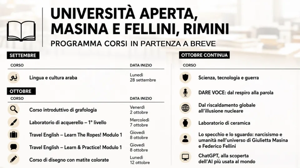 Il programma dei corsi in partenza