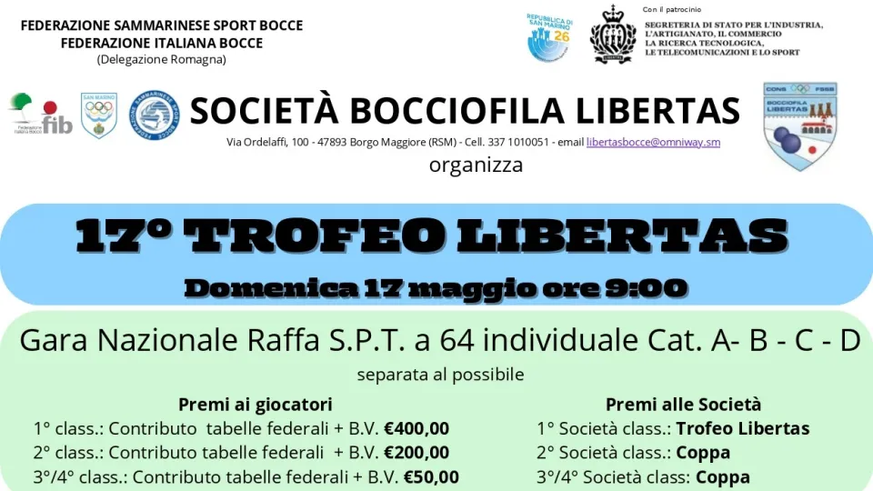 La locandina del torneo organizzato dalla Società Bocciofila Libertas