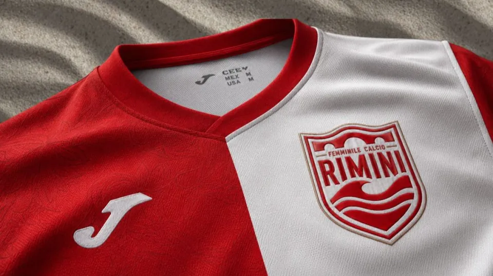 La nuova maglia, con il nuovo logo, della Femminile Rimini Calcio