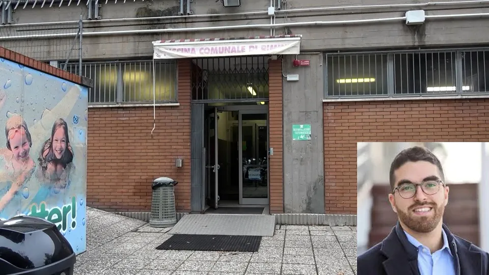 la vecchia piscina (nel riquadro l'assessore Lari)