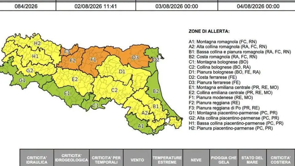l'allerta emessa per lunedì 3 agosto