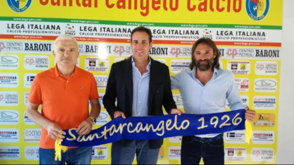 Oberdan Melini, mister Lamberto Zauli e Paolo Bravo ai tempi del Santarcangelo in serie C