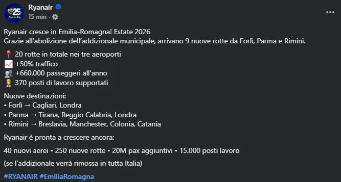 il post di Ryanair