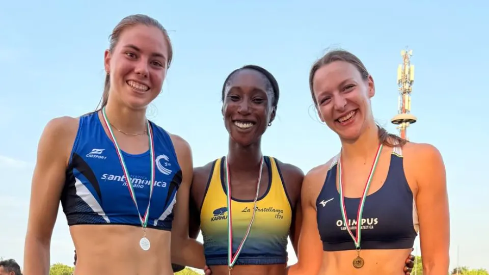 Premiazione 440m, da sinistra Ciavatta, Lukudo e Bucci