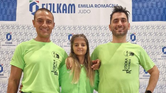 Luca Nassuato, presidente Judoka Riccionese, Cecilia Nassuato e il Maestro Giuseppe Longo